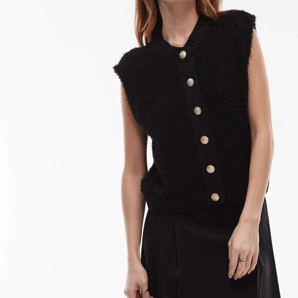MANGO KNITTED BUTTON UP VEST IN BLACK - Picture 1 of 3